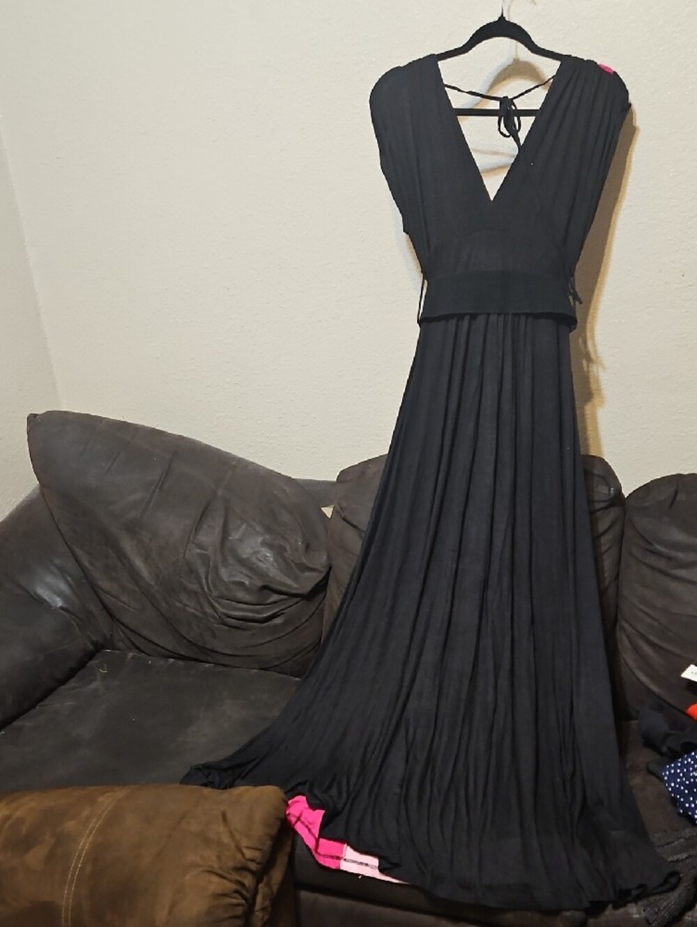 FunFash Black Maxi Dress with Bright Pink and Light Pink Panels - Picture 5 of 9